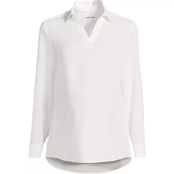 School Uniform Women's Maternity Long Sleeve Polo Collar Popover Crepe Blouse - primary