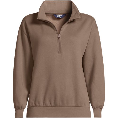 Quarter Zip Serious Sweats Sweatshirt, Women, size: 3X, plus, Brown, Cotton-blend/Poly-blend, by Lands' End