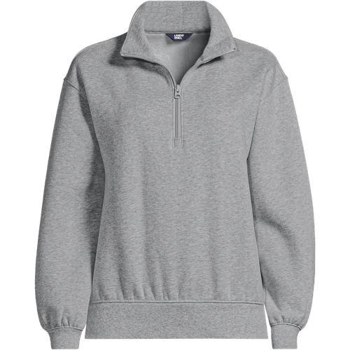 Quarter Zip Serious Sweats Sweatshirt, Women, size: 3X, plus, Grey, Cotton-blend/Poly-blend, by Lands' End