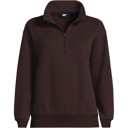 Quarter Zip Serious Sweats Sweatshirt, Women, size: 1X, plus, Brown, Cotton-blend/Poly-blend, by Lands' End