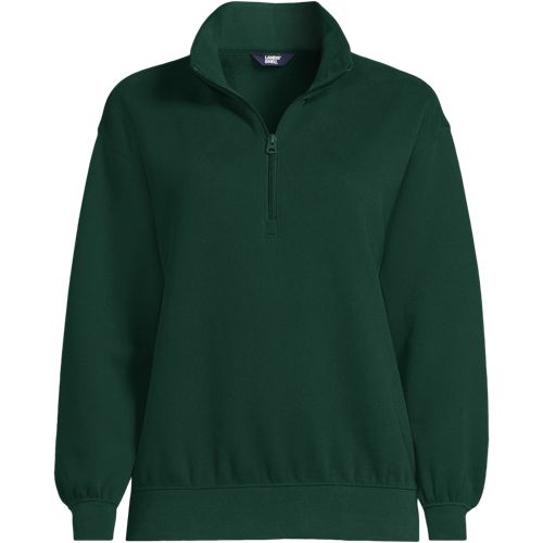 Quarter Zip Serious Sweats Sweatshirt, Women, size: 2X, plus, Green, Cotton-blend/Poly-blend, by Lands' End