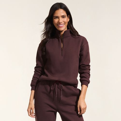 Quarter Zip Serious Sweats Sweatshirt, Women, size: XS, regular, Brown, Cotton-blend/Poly-blend, by Lands' End
