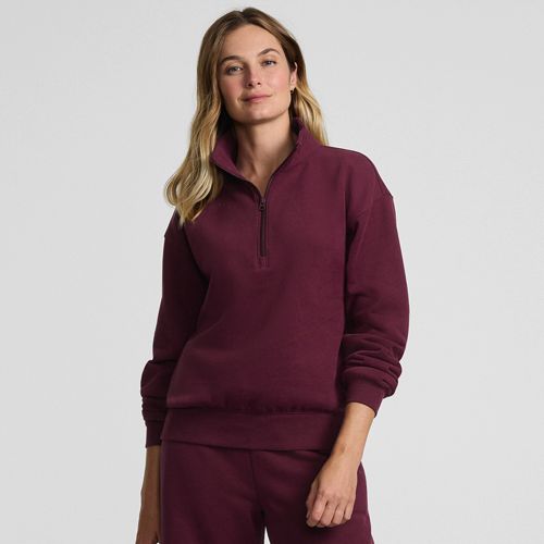 Quarter Zip Serious Sweats Sweatshirt, Women, size: S, regular, Red, Cotton-blend/Poly-blend, by Lands' End