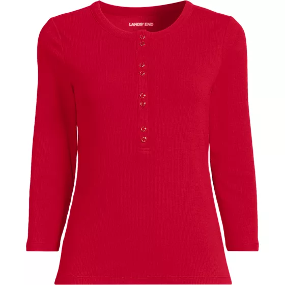 Women's 3/4 Sleeve Polished Rib Henley Top - primary