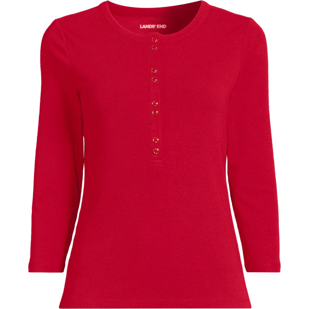 Women's 3/4 Sleeve Polished Rib Henley Top | Lands' End