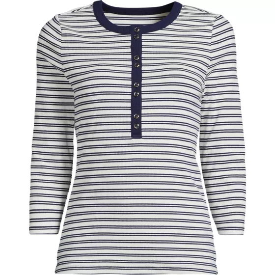Women's Plus Size 3/4 Sleeve Polished Rib Henley Top - primary