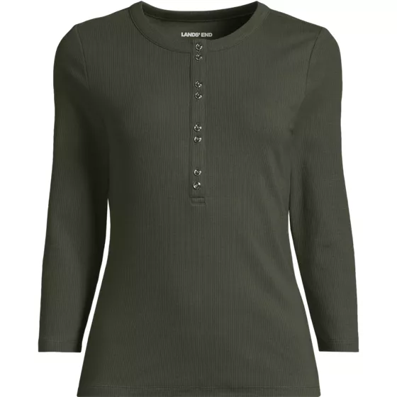 Women's 3/4 Sleeve Polished Rib Henley Top - primary