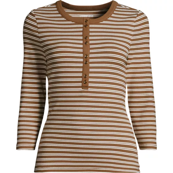 Women's 3/4 Sleeve Polished Rib Henley Top - primary