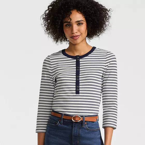 Women's 3/4 Sleeve Polished Rib Henley Top - primary