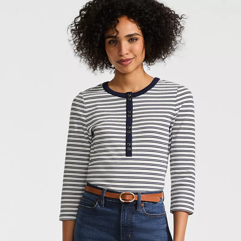 Women's 3/4 Sleeve Polished Rib Henley Top, alternative image