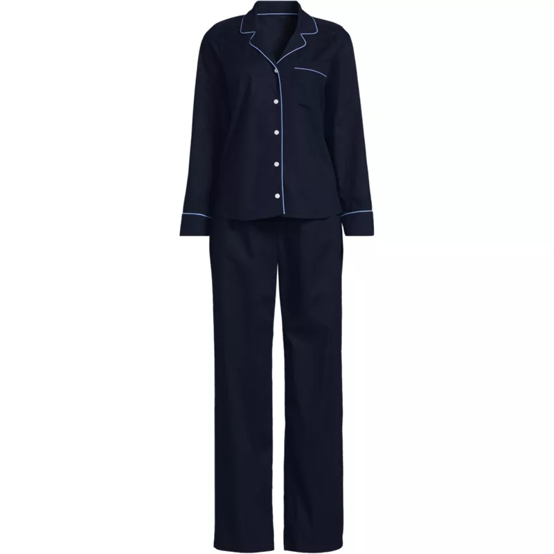 Women's Cotton Poplin 2 Piece Pajama Set - Long Sleeve Top and Pants, Front