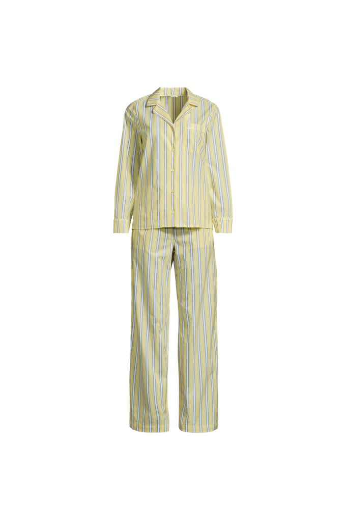 Lands' End Women's Plus Size Cotton Poplin 2 Piece Pajama Set - Long Sleeve Top And Pants In Yellow