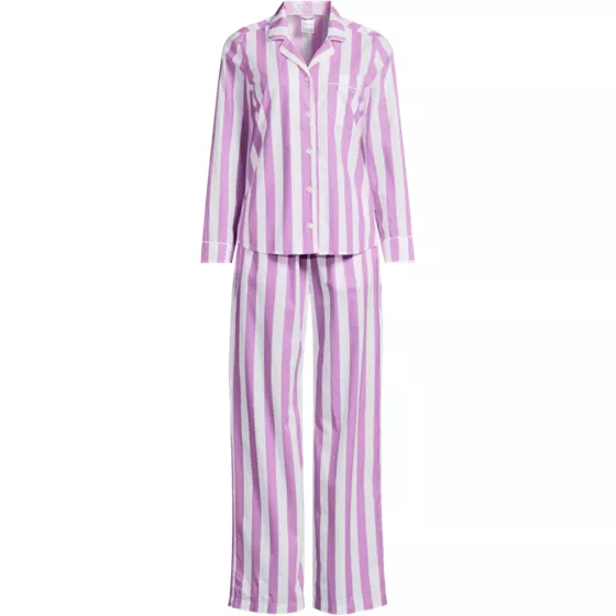 Women's Plus Size Cotton Poplin 2 Piece Pajama Set - Long Sleeve Top and Pants - primary