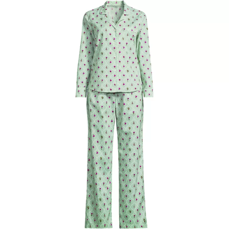 Women's Cotton Poplin 2 Piece Pajama Set - Long Sleeve Top and Pants, Front