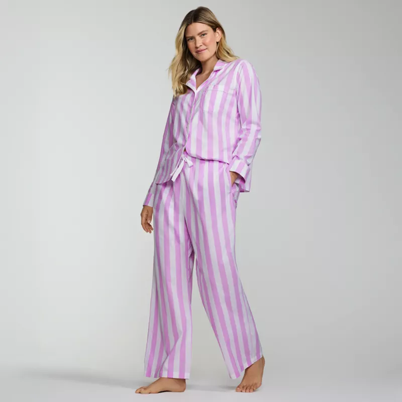 Women's Cotton Poplin 2 Piece Pajama Set - Long Sleeve Top and Pants, alternative image