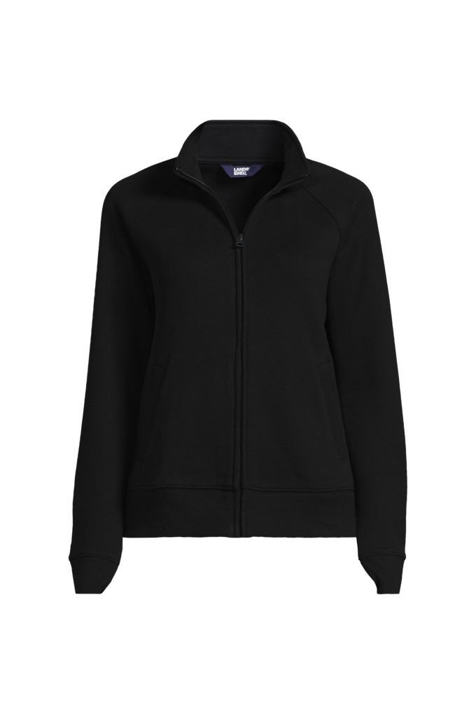 Lands' End Women's Plus Size Serious Sweats Full Zip Mock Neck Sweatshirt In Black