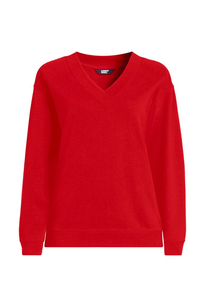 Women's Long Sleeve Serious Sweats V-neck Sweatshirt - Lands' End - Red - XS