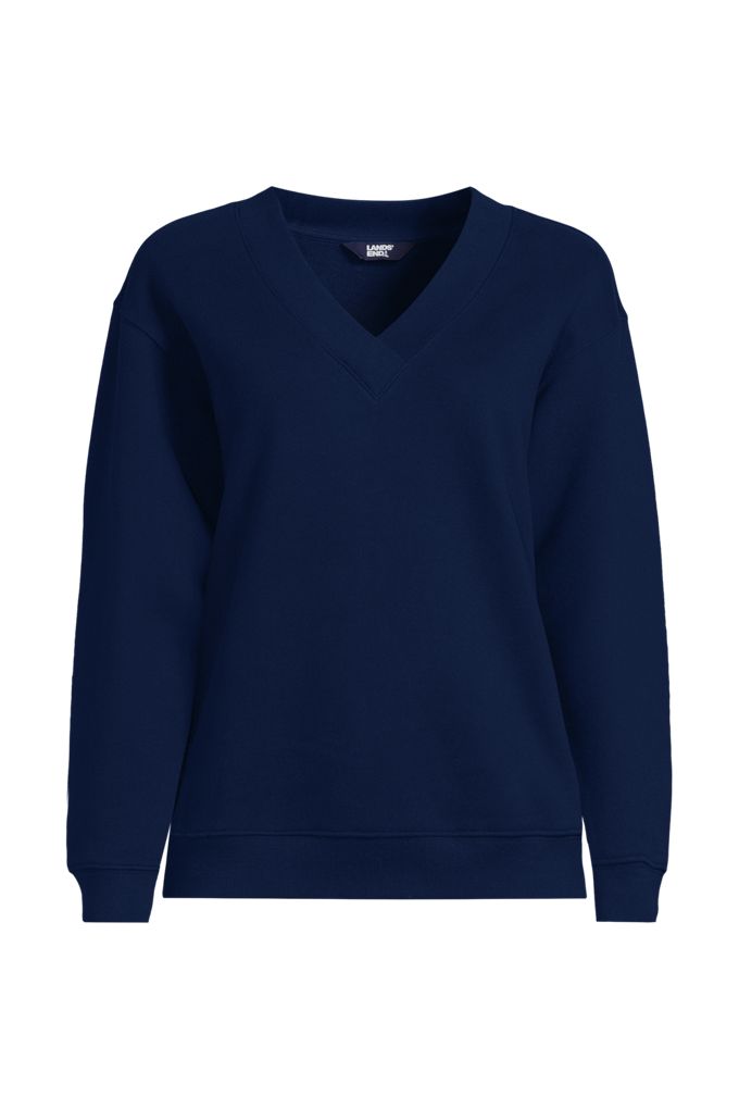 Women's Plus Size Long Sleeve Serious Sweats V-neck Sweatshirt - Lands' End - Blue - 1X