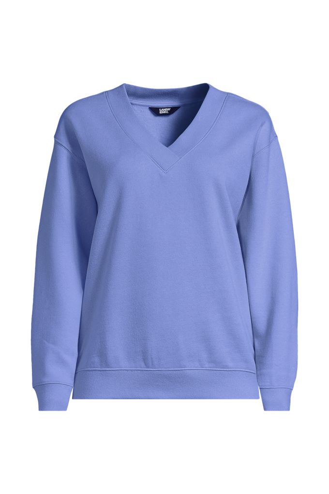 Women's Plus Size Long Sleeve Serious Sweats V-neck Sweatshirt - Lands' End - Blue - 1X