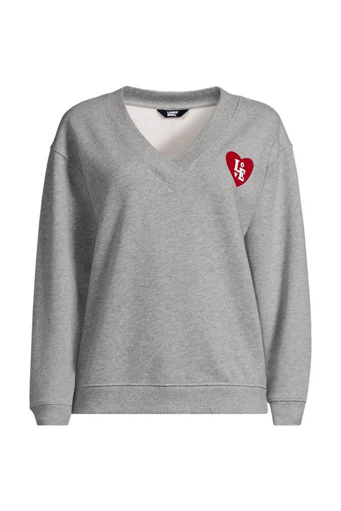 Women's Plus Size Long Sleeve Serious Sweats V-neck Sweatshirt - Lands' End - Gray - 2X