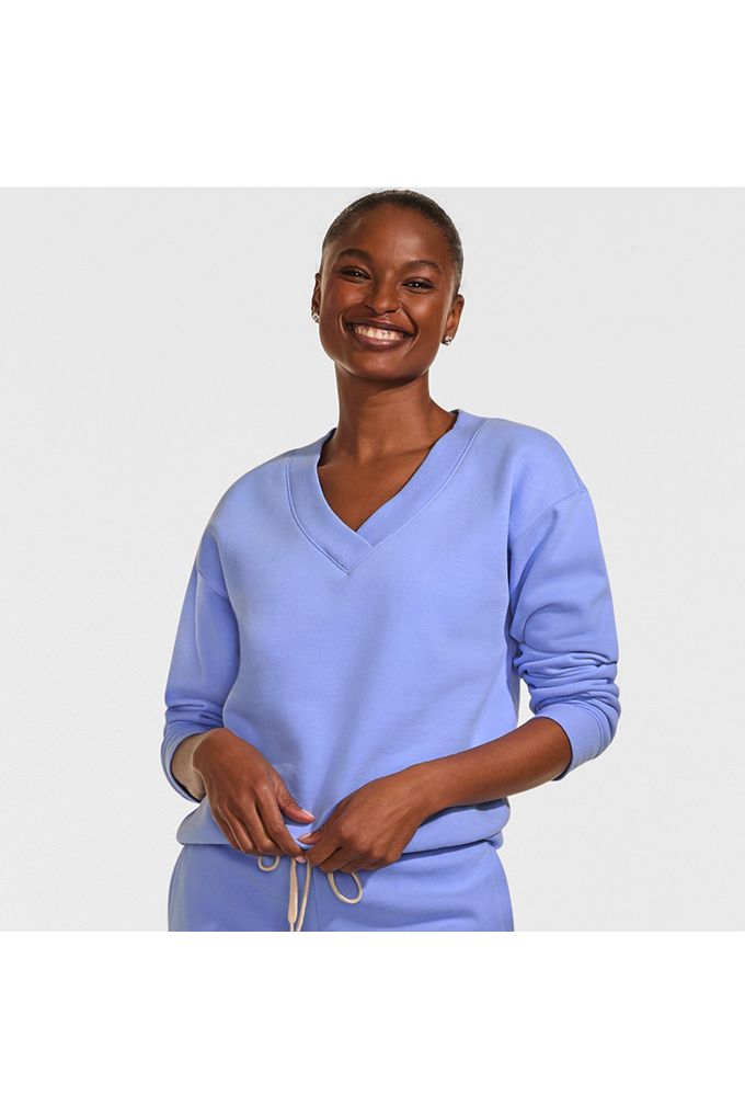 Women's Long Sleeve Serious Sweats V-neck Sweatshirt - Lands' End - Blue - L