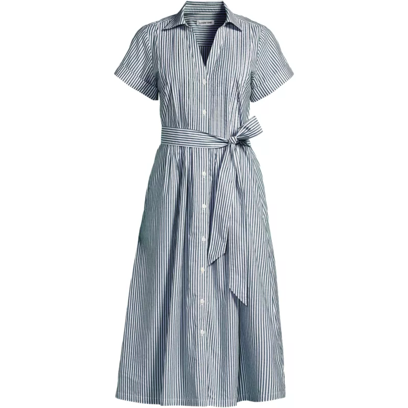 Women's Plus Size Poplin Pintuck Detail Shirt Dress, Front