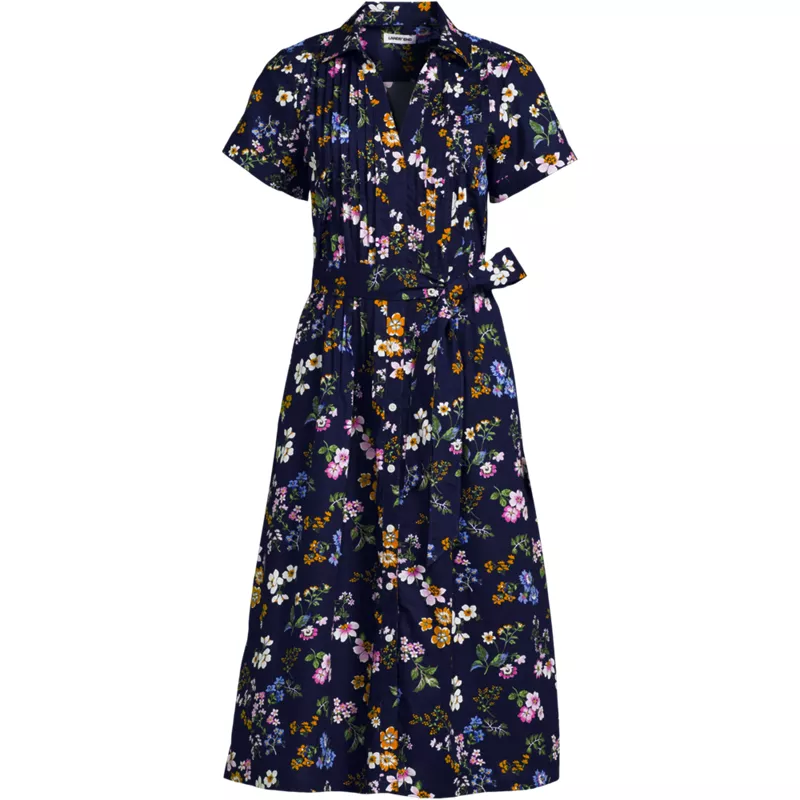 Women's Plus Size Poplin Pintuck Detail Shirt Dress, Front