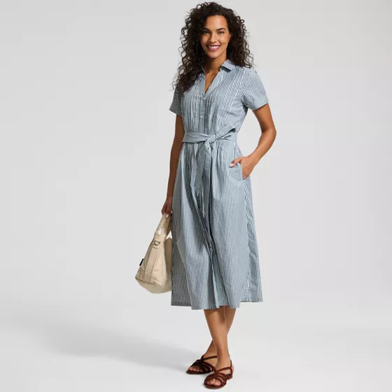 Women's Poplin Pintuck Detail Shirt Dress - primary