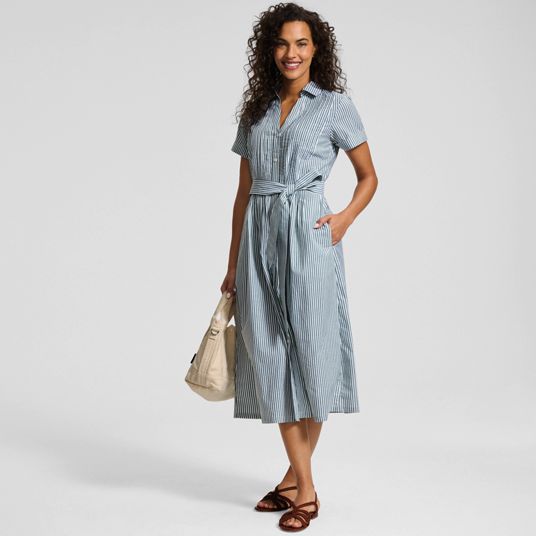 Women's Poplin Pintuck Detail Shirt Dress | Lands' End