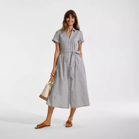 Women's Poplin Pintuck Detail Shirt Dress - primary