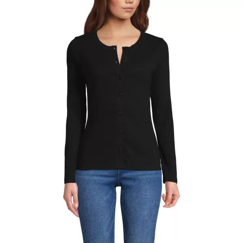 Women's Long Sleeve Micro Rib Button Through Cardigan, Front