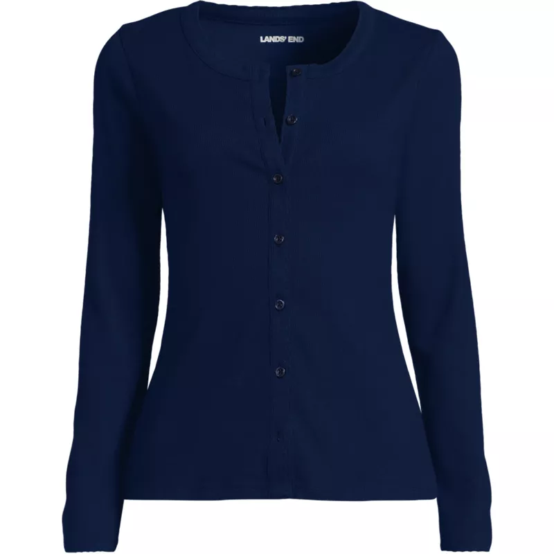 Women's Plus Size Long Sleeve Micro Rib Button Through Cardigan, Front