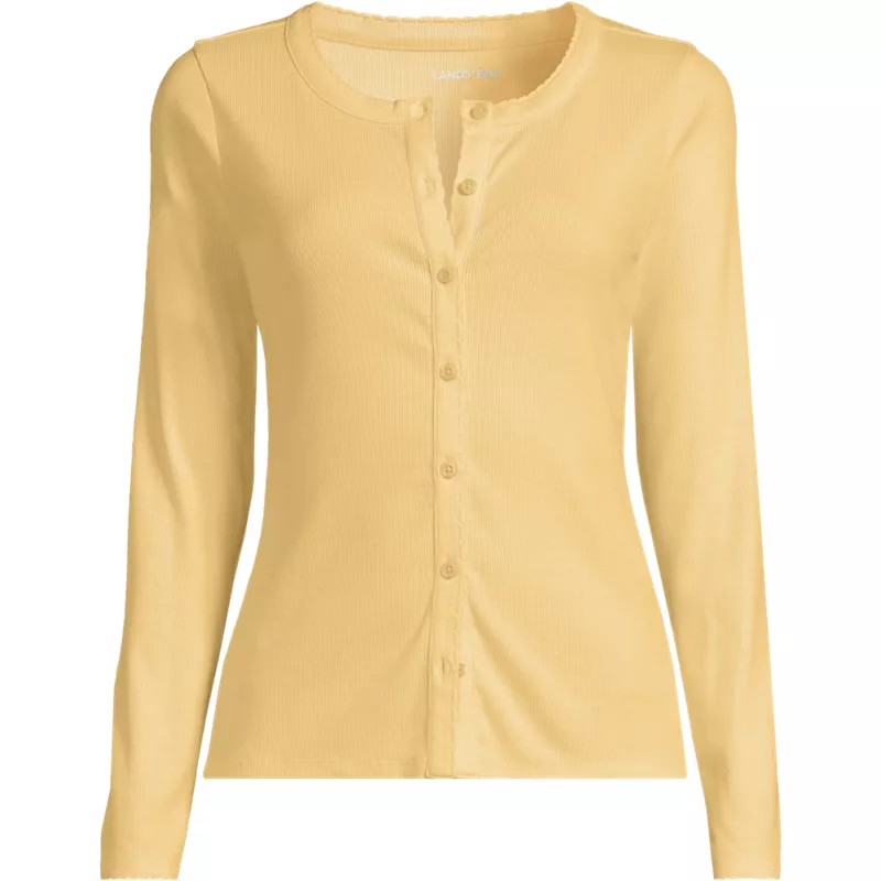 Women's Plus Size Long Sleeve Micro Rib Button Through Cardigan, Front