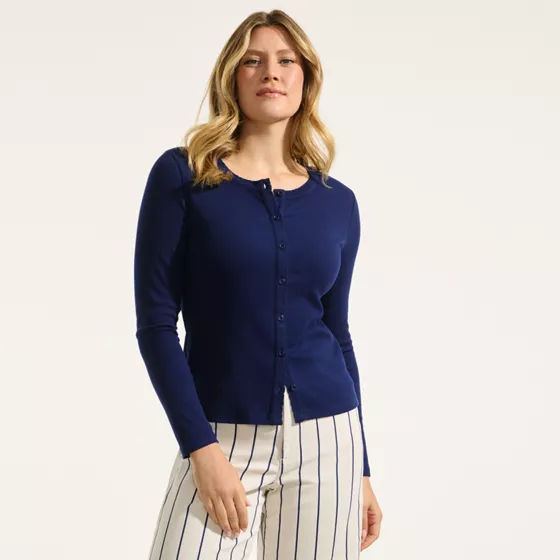 Women's Long Sleeve Micro Rib Button Through Cardigan - primary