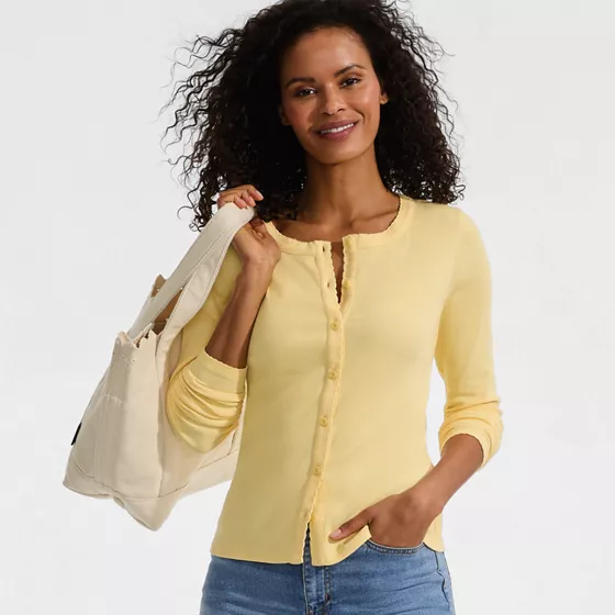 Women's Long Sleeve Micro Rib Button Through Cardigan - primary