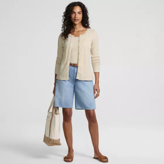 Women's Long Sleeve Micro Rib Button Through Cardigan - primary