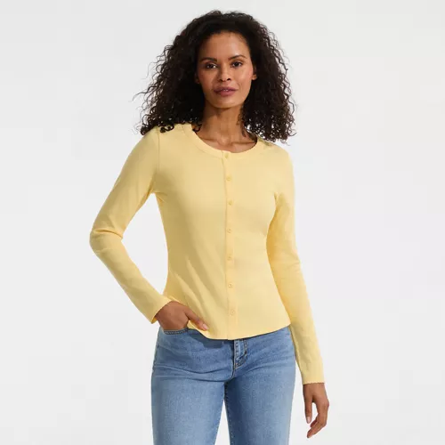 Women's Long Sleeve Micro Rib Button Through Cardigan, Front