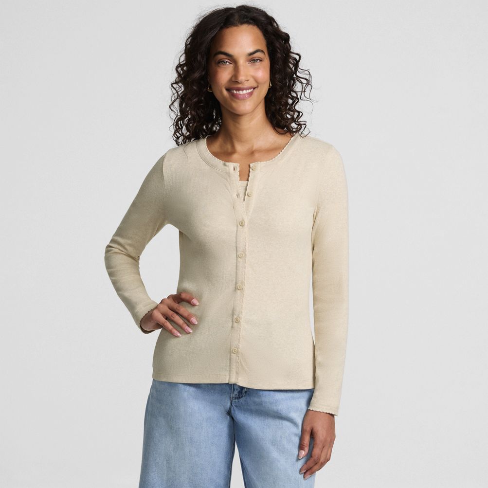 Women's Long Sleeve Micro Rib Button Through Cardigan | Lands' End