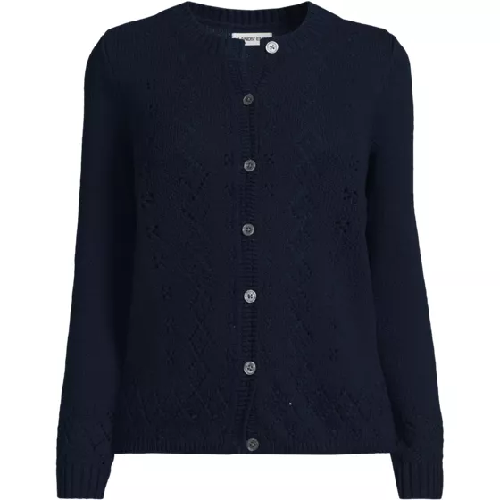 Women's Pointelle Crew Neck Cardigan Sweater - primary