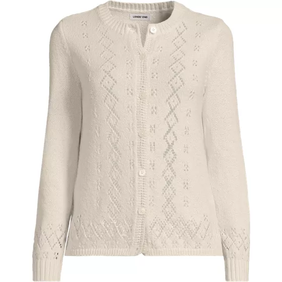 Women's Pointelle Crew Neck Cardigan Sweater - primary