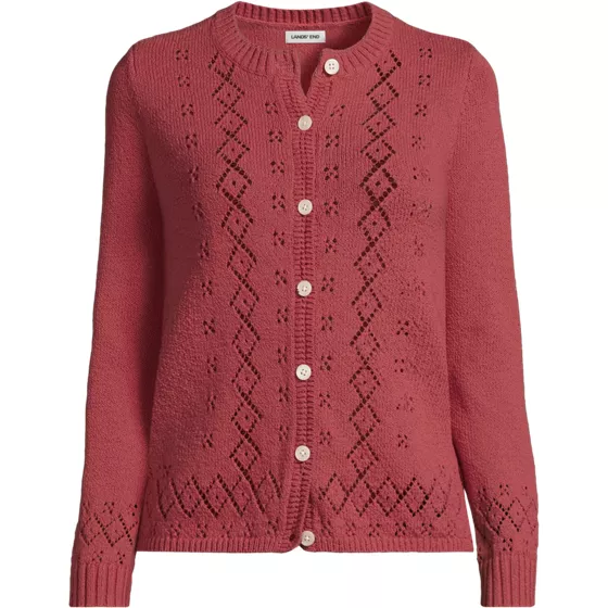 Women's Petite Pointelle Crew Neck Cardigan Sweater - primary