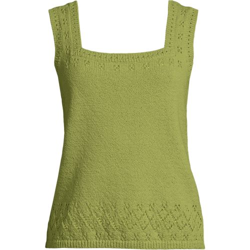 Fine Knit Vest Top With Pointelle, Women, size: XS, regular, Green, Cotton-blend/Poly-blend, by Lands' End