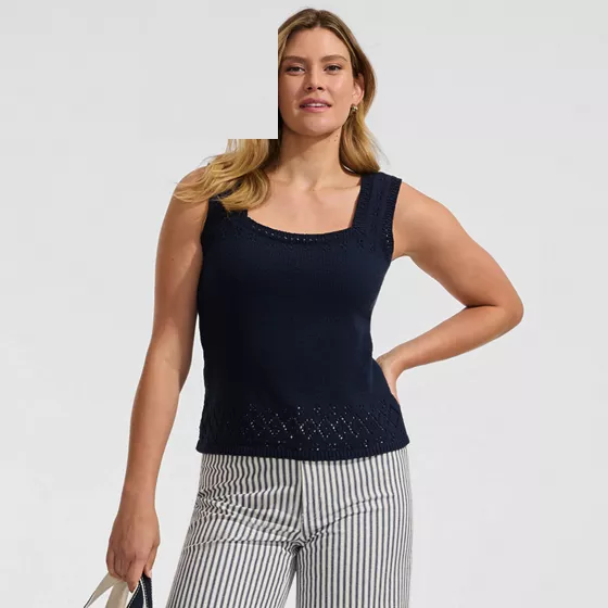 Women's Pointelle Square Neck Tank Sweater - primary