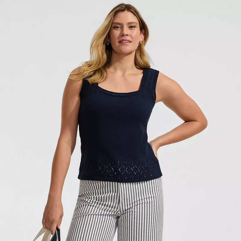 Women's Pointelle Square Neck Tank Sweater, alternative image