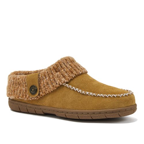 ?Lands End brown suede sterling fur lined laced moccasin slippers Lands main image 4