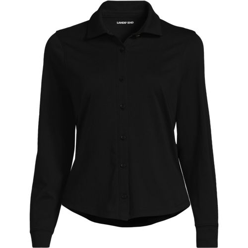 Long Sleeve Supima Cotton Buttonfront Top, Women, size: 2X, plus, Black, Cotton, by Lands' End