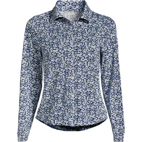 Long Sleeve Supima Cotton Buttonfront Top, Women, size: 2X, plus, Blue, Cotton, by Lands' End