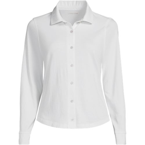 Long Sleeve Supima Cotton Buttonfront Top, Women, size: 3X, plus, White, Cotton, by Lands' End