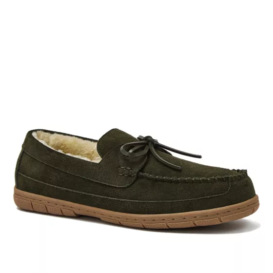 Men's Fuzzy Lined Lace Up Moccasin Slippers - primary