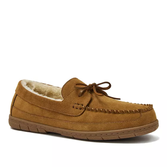 Men's Fuzzy Lined Lace Up Moccasin Slippers - primary
